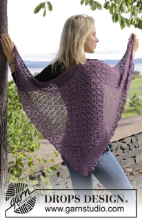 First Frost / DROPS 156-2 - DROPS pitsineulehuivi. Kuvassa lankaryhmän A ”Lace”- ja ”BabyAlpaca Silk” -langoista neulottu huivi.
