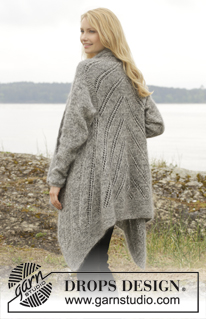 First in Line / DROPS 156-25 - Strikket DROPS jakke i ”Alpaca” og ”Kid-Silk” med hullmønster og riller. Str S - XXXL.