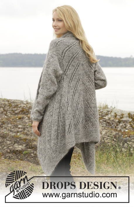 First in Line / DROPS 156-25 - Strikket DROPS jakke i ”Alpaca” og ”Kid-Silk” med hullmønster og riller. Str S - XXXL.