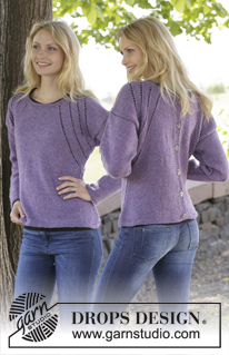 Grapevine / DROPS 156-36 - Knitted DROPS jumper or jacket with lace pattern and buttons on the back in ”Karisma” or Belle. Size: S - XXXL.