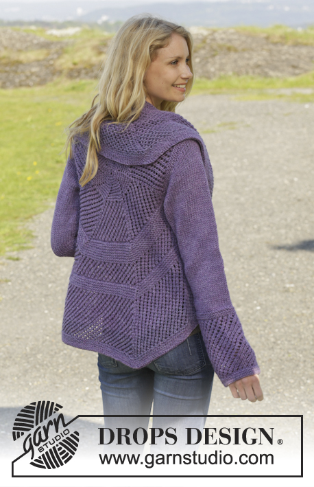Saralyn / DROPS 156-37 - Gestrickte DROPS Kreisjacke in ”Big Merino” mit Krausrippen und Lochmuster. Größe S - XXXL.