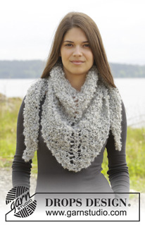 Shepherd's Gift / DROPS 157-11 - Knitted DROPS shawl in garter st with holes in 1 thread ”Puddel” or 2 threads in Alpaca Bouclé.