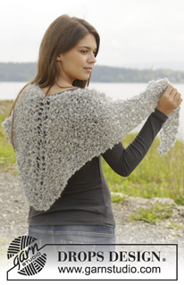 Shepherd's Gift / DROPS 157-11 - Knitted DROPS shawl in garter st with holes in 1 thread ”Puddel” or 2 threads in Alpaca Bouclé.