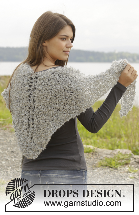 Shepherd's Gift / DROPS 157-11 - Knitted DROPS shawl in garter st with holes in 1 thread ”Puddel” or 2 threads in Alpaca Bouclé.