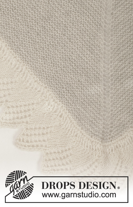 White Swan / DROPS 157-22 - Châle DROPS au point mousse avec bordure ajourée, en ”Alpaca” et ”Kid-Silk”.