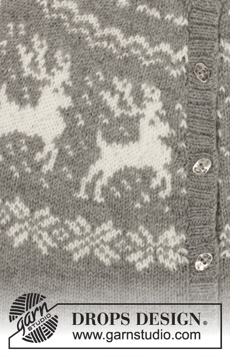 Silver Stag Cardigan / DROPS 157-24 - DROPS Karisma lõngast ülevalt alla kootud ümara passe ja põdramustriga jakk suurustele S – XXXL