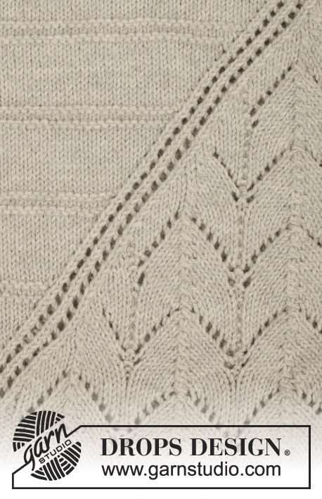 Ripple Tide / DROPS 157-40 - Knitted DROPS jacket in garter st with lace pattern and shawl collar in ”Nepal”. Size: S - XXXL.