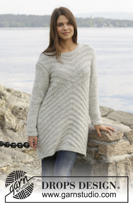 By The Lake / DROPS 157-7 - Strikket DROPS bluse i 1 tråd ”Cloud” eller 2 tråde ”Brushed Alpaca Silk” med struktur mønster. Str S - XXXL.