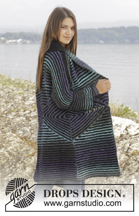 Northern Lights / DROPS 158-17 - Knitted DROPS jacket in garter st with short rows and stripes, worked top down in ”Big Delight” and ”Nepal”. Size: S - XXXL.
