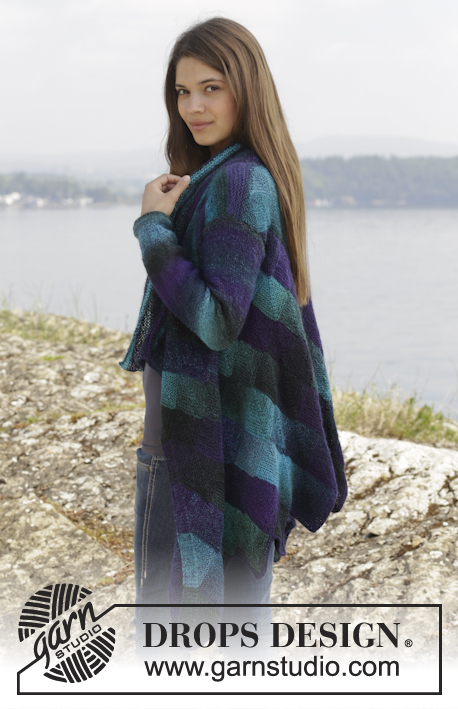 Mystify / DROPS 158-31 - Gestrickte DROPS Jacke in ”Delight” mit Dominoquadraten. Größe S - XXXL.