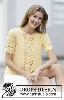 Sweet Vanilla / DROPS 159-14 - Knitted DROPS jacket with lace pattern in ”Merino Extra Fine”. Size: S - XXXL.