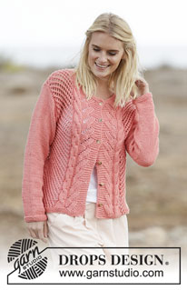 Sweet Peach Cardigan / DROPS 159-15 - Casaco DROPS com ponto rendado e tranças, em ”Paris”. Do S ao XXXL.