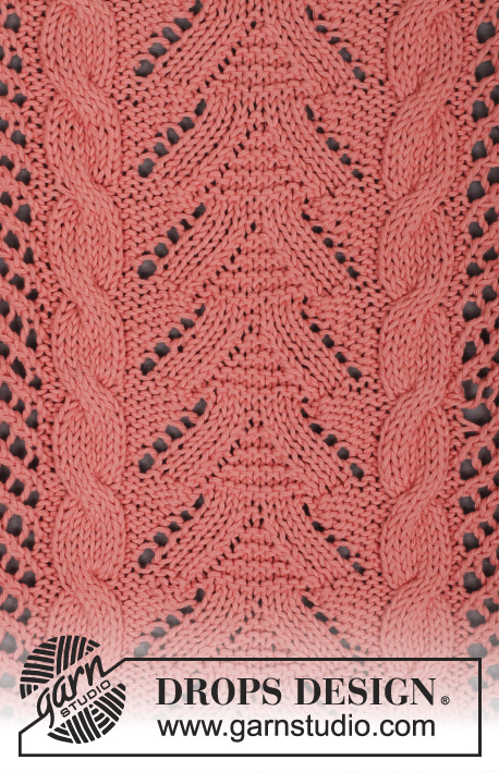 Sweet Peach / DROPS 159-16 - Knitted DROPS jumper with lace pattern and cables in ”Paris”. Size: S - XXXL.