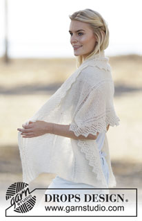 Sharon / DROPS 159-22 - Knitted DROPS shawl with eyelet edge in ”Brushed Alpaca Silk”.