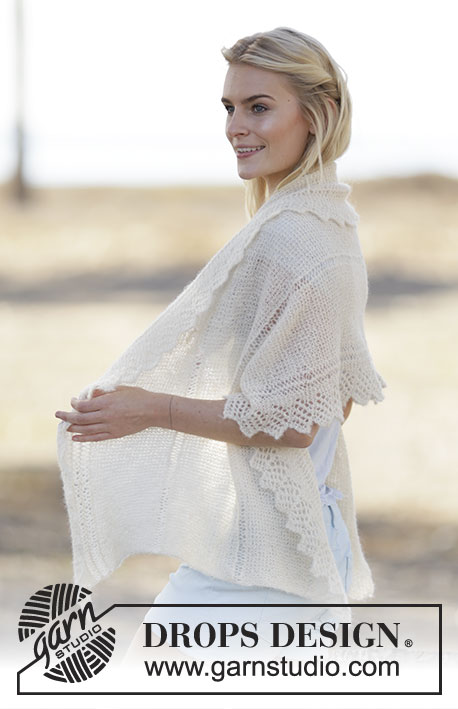 Sharon / DROPS 159-22 - Knitted DROPS shawl with eyelet edge in ”Brushed Alpaca Silk”.