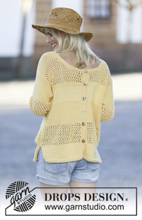 Sunny Stride / DROPS 159-3 - Knitted DROPS jumper with stripes and button on the back, in Paris, can be turned and used as jacket. Size S- XXXL