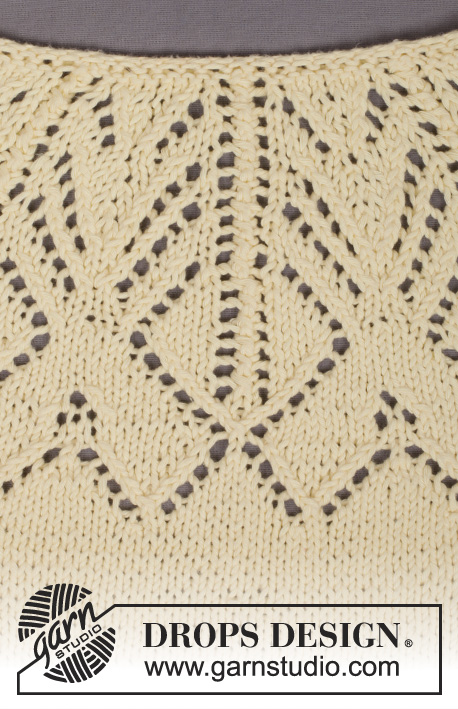 Vanilla Summer / DROPS 159-6 - DROPS Paris lõngast ülevalt alla kootud lühikeste varrukatega, ümara passeosaga ja pitsmustriga kleit suurustele S kuni XXXL