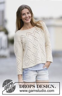 Summer Diamond / DROPS 159-7 - Knitted DROPS jumper with lace pattern, worked top down in ”Air”. Size S-XXXL.