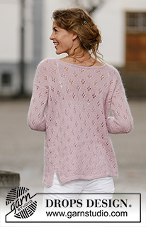 Sweet Bliss / DROPS 160-12 - Knitted DROPS jumper with lace pattern and vent in ”Alpaca” and ”Kid-Silk”. Size: S - XXXL.