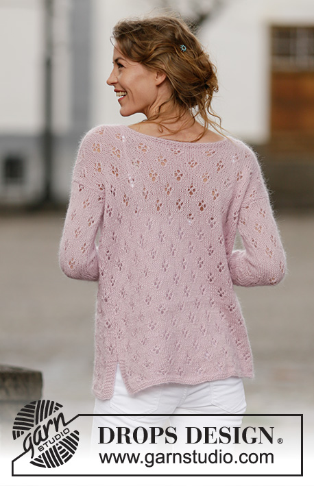 Sweet Bliss / DROPS 160-12 - Knitted DROPS jumper with lace pattern and vent in ”Alpaca” and ”Kid-Silk”. Size: S - XXXL.