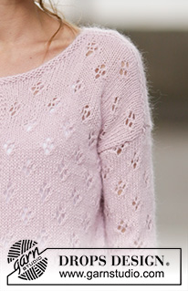Sweet Bliss Cardigan / DROPS 160-13 - Stickad DROPS kofta i ”Alpaca” och ”Kid-Silk” med hålmönster och sprund. Stl S - XXXL