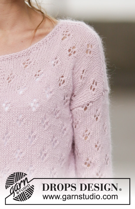 Sweet Bliss Cardigan / DROPS 160-13 - Stickad DROPS kofta i ”Alpaca” och ”Kid-Silk” med hålmönster och sprund. Stl S - XXXL