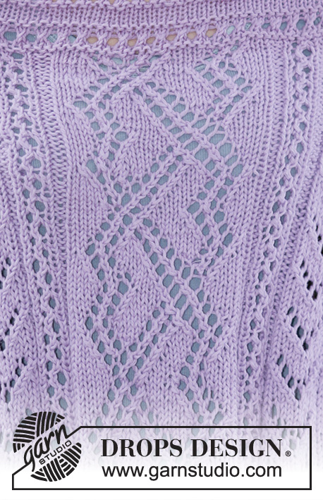 Ella / DROPS 160-15 - Gebreide DROPS poncho met kantpatroon en splitten van ”Big Merino”. Maat: S - XXXL.