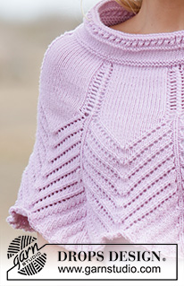Lovely Feathers / DROPS 160-19 - Miniponcho de punto DROPS con borde en zig-zag, tejido de arriba abajo en ”Merino Extra Fine”. Talla: S - XXXL.