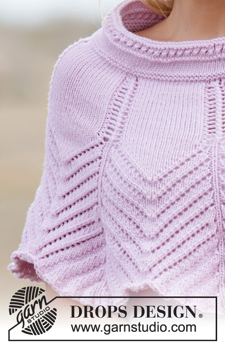 Lovely Feathers / DROPS 160-19 - Miniponcho de punto DROPS con borde en zig-zag, tejido de arriba abajo en ”Merino Extra Fine”. Talla: S - XXXL.