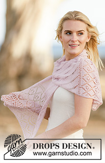 Savannah Stroll / DROPS 160-20 - Knitted DROPS shawl with lace pattern in Lace or BabyAlpaca Silk.