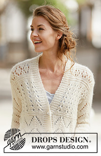 Maja / DROPS 160-3 - Gebreid DROPS vest met kantpatroon van ”Air”. Maat: S - XXXL.