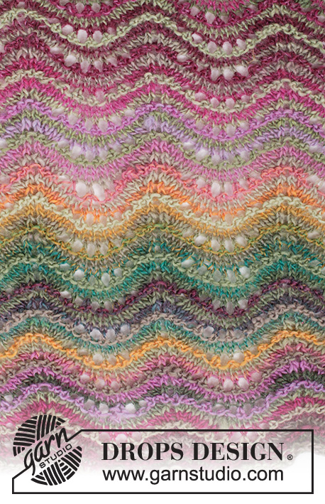 Delightful Waves / DROPS 160-30 - Knitted DROPS shawl with wave pattern and stripes in ”Delight”.