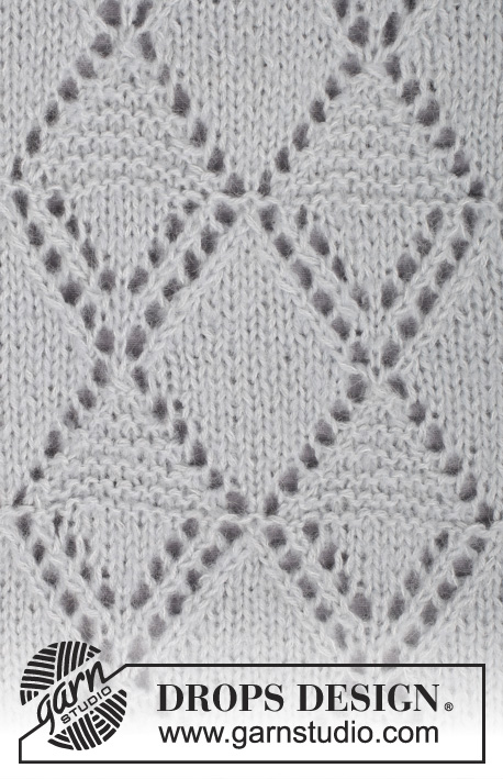 Water Diamonds / DROPS 161-13 - Knitted DROPS jacket with lace pattern and shawl collar in Brushed Alpaca Silk and Alpaca. Size: S - XXXL
