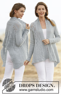 June Gloom / DROPS 161-15 - Knitted DROPS jacket with lace pattern in ”Alpaca” and ”Kid-Silk”. Worked sideways. Size: S - XXXL.