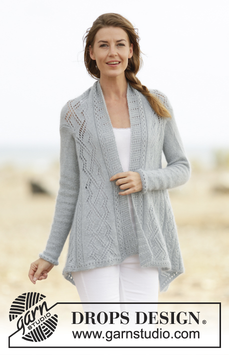 June Gloom / DROPS 161-15 - Knitted DROPS jacket with lace pattern in ”Alpaca” and ”Kid-Silk”. Worked sideways. Size: S - XXXL.