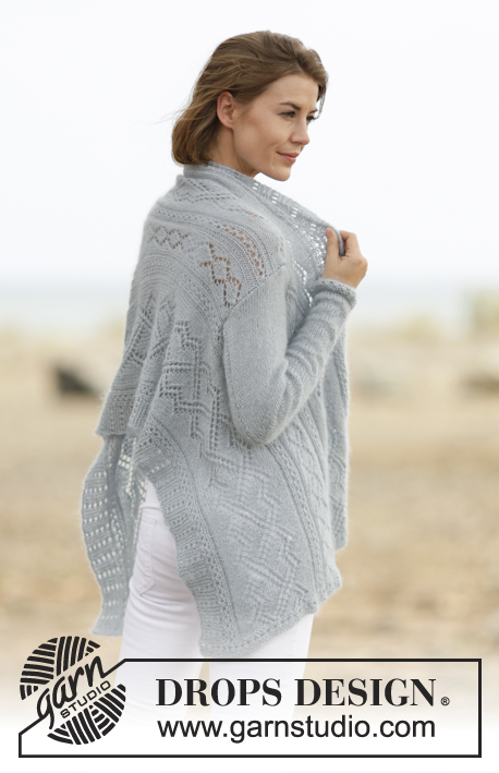 June Gloom / DROPS 161-15 - Knitted DROPS jacket with lace pattern in ”Alpaca” and ”Kid-Silk”. Worked sideways. Size: S - XXXL.