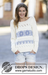 Delphos / DROPS 161-24 - Knitted DROPS jumper with pattern borders in ”Cotton Merino”. Size XS/S - XXXL.