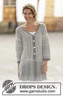 Lady Grey / DROPS 161-25 - Chaqueta de punto DROPS en punto musgo con rayas y cuadrados dominó en ”Fabel”. Talla: S - XXXL.