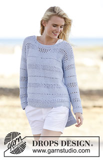 Morning Breeze / DROPS 161-29 - Knitted DROPS jumper in garter st with lace pattern in ”Paris”. Size: S - XXXL.