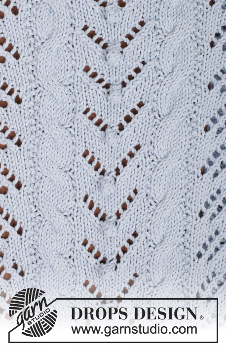 Sea Light / DROPS 161-3 - Knitted DROPS jumper with cables, lace pattern and rib in ”Cotton Light” or Belle. Size S-XXXL.