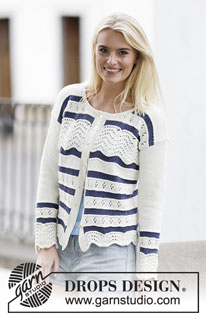Nautical Waves Cardigan / DROPS 161-30 - Gilet DROPS avec point fantaisie ajouré et rayures, en ”Cotton Light”. Du S au XXXL.