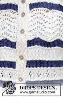 Nautical Waves Cardigan / DROPS 161-30 - Gilet DROPS avec point fantaisie ajouré et rayures, en ”Cotton Light”. Du S au XXXL.
