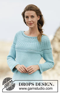 Athena Jumper / DROPS 161-9 - Jersey de punto DROPS en punto jersey, punto musgo con patrón de calados y canesú redondo, tejido de arriba abajo en ”Paris”. Talla: S - XXXL.