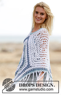 Bohemian Blues / DROPS 162-2 - Crochet DROPS poncho in Paris. One-size