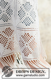 Morocco Dream / DROPS 162-22 - Crochet DROPS dress with lace pattern and fringes in ”Safran”. Size S-XXXL.
