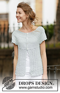 Lady Ascot Cardigan / DROPS 162-25 - Virkad DROPS kofta i ”Cotton Viscose” med solfjädersmönster och runt ok, virkad uppifrån och ned. Stl S - XXXL.
