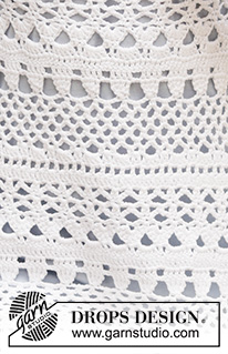 Lacey Days Jumper / DROPS 162-27 - Jersey de ganchillo DROPS con patrón de calados y canesú redondo, tejido de arriba abajo en ”Cotton Light”. Talla: S - XXXL.