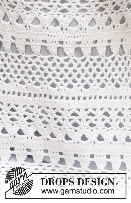 Lacey Days Jumper / DROPS 162-27 - Jersey de ganchillo DROPS con patrón de calados y canesú redondo, tejido de arriba abajo en ”Cotton Light”. Talla: S - XXXL.