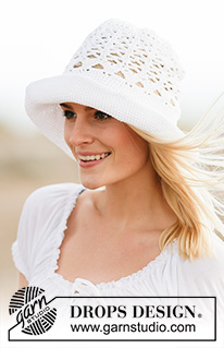 Summer Dream / DROPS 162-30 - Crochet DROPS hat with lace pattern in ”Muskat”.