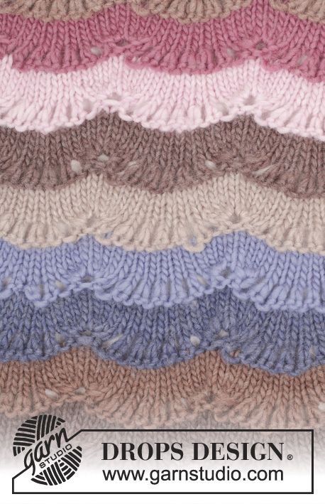 Mermaid Song / DROPS 163-17 - Gebreide DROPS deken met strepen en golvenpatroon van ”Snow”.